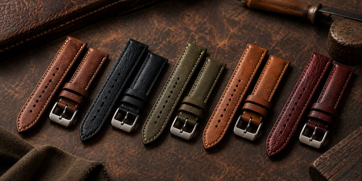 Wichtelmänner leather watch straps collection – full-grain leather in brown, black and tan
